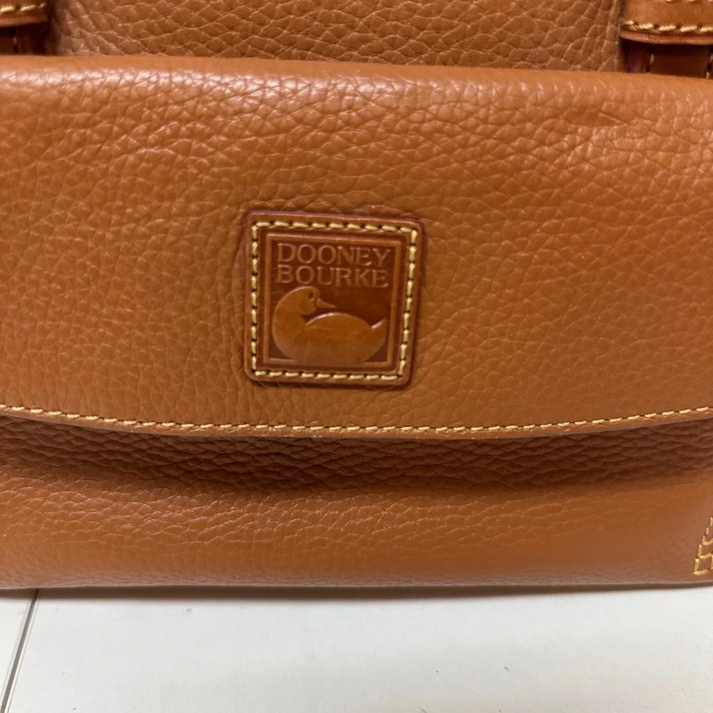 Dooney & Bourke Pebbled Leather Satchel Bag Ginger Tan Tassel Gold Hardware